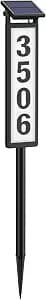 Solar Illuminated LED Lighted Address Sign, House Numbers for Outside Yard Home, Numbers Plaque Outdoor Waterproof, Black