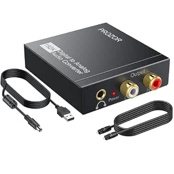 PROZOR 192KHz Digital to Analog Audio Converter DAC Digital SPDIF Optical to Analog L/R RCA Converter, Toslink Optical to 3.5mm Jack Adapter for PS3 HD DVD PS4 Amp Apple TV Home Cinema -Aluminum Alloy