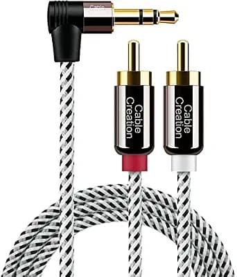 CableCreation 3.5mm to RCA Cable, Angle 3.5mm Male to 2RCA Male Auxiliary Stereo Audio Y Splitter Gold-Plated for Smartphones, MP3, Tablets, Speakers, Echo Dot, Home Theater, HDTV, 10FT/3M