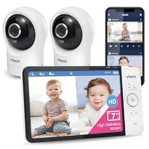 VTech RM7764-2HD Smart WiFi Baby Monitor with 2 Cameras, 1080p HD Video, 360° Pan & Tilt, 10x Zoom, 7" HD Parent Unit, Night Vision, Soothing Sounds, 2-Way Talk, Temperature & Motion Detection