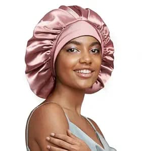 22 Momme 100% Real Mulberry Silk Bonnet for Sleeping Women, Large Hair Care Bonnet for Long Curly Hair, Double Layer Silk Wrap with Soft Elastic Band, Non-Slip Sleep Cap, Pink