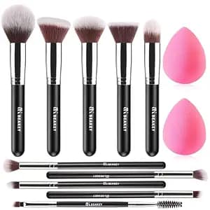 BEAKEY Makeup Brushes Set, Professional Foundation Eyeshadow Concealer Blush Powder Bronzer Applicator, 2 Blender Sponge with Beauty Paper Case,Stocking Stuffers