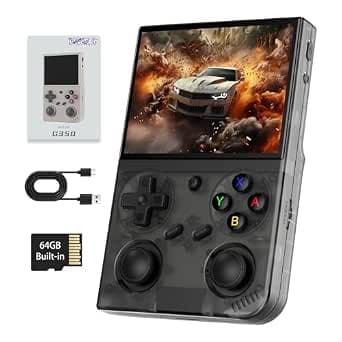 G350 Retro Handheld Game Console , G350 Retro Gaming Console 3.5'' IPS Screen Linux System Built-in 64G TF Card 20+Emulators Pre-Installed 4371 Games Retro Game Console with 3200mAh Battery Black