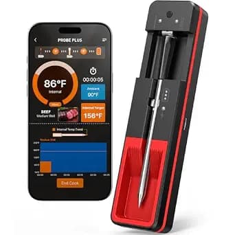 Smart Wireless Meat Thermometer with Ultra-Thin Probe, 6 Sensors Accuracy Digital Food Thermometer 0.5S Instant Read, IP67 Waterproof for BBQ, Grill, Smoker, Oven, Air Fryer,Black