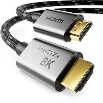 deleyCON 8K HDMI 2.1 Cable 1.5 m - for TV, Monitor, PS4, PS5, Xbox, Dolby Atmos Soundbar eARC, HDR10+ VRR - 48Gbps Ultra High Speed Cable - 10K/8K@60Hz, 4K@120Hz/144Hz, 2K@240Hz
