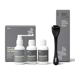 Sons Minoxidil 5% Solution (3 x 60 ml) with 0.25 mm Derma Roller for Men for Hair Loss, Clinically Proven Treatment, for Hair Growth, Precise Pump Dispenser, Microneedling Increases Absorption, 3