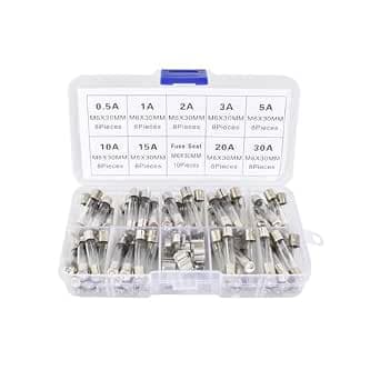 72PCS Glass Tube Fuse, 9 Values 6x30mm Fast-Blow Glass Fuse Assortment Kit, 250V 0.5A 1A 2A 3A 5A 10A 15A 20A 30A, with 10 PCS Fuse Seat, Storage Box, for Household Appliances