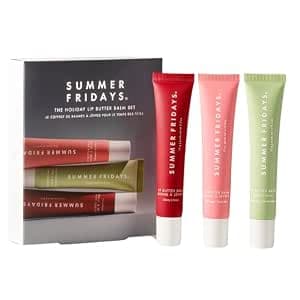 Summer Fridays Holiday Lip Butter Balm Set - Conditioning Vegan Lip Balm for Instant Moisture, Shine & Hydration - Includes Cherry, Sweet Mint & Pink Sugar (3 Count)