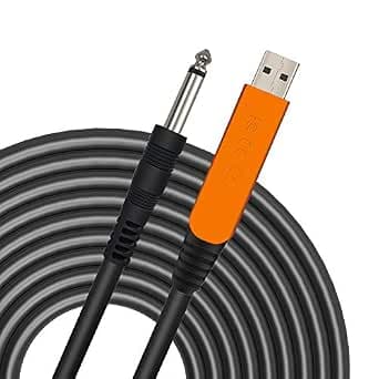 Guitar USB Cable Recording Cable Compatible with PC Mac Xbox PS4 PS3 PS2 USB Interface 6.35mm 1/4" Gold Plated TS Mono USB Plug for Guitar