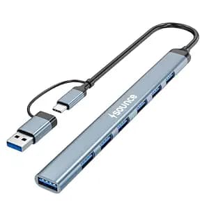 Sounce 7-in-1 USB + Type C Multiport Hub | High-Speed USB 3.0 (5Gbps) | Lightweight Aluminum Body | Universal Compatibility for Laptops, Smartphones, Tablets & PCs