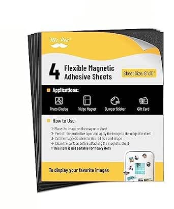 Mr. Pen- Adhesive Magnetic Sheets, 8" x 10", 4 Pack, Flexible Photo Magnet Paper with Adhesive Backing