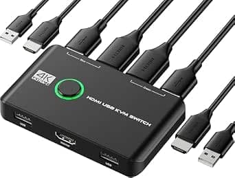 Cotsoco KVM Switch HDMI 4K@60Hz Compatible, USB Switcher 2.0 Included, for 1 Monitor and 2 PCs, Keyboard, Mouse, Printer Sharing Possible, USB Switcher, Computer 2 PCs 1 Monitor Switch, KVM Switch