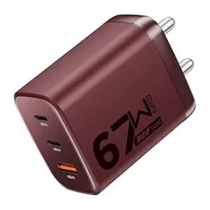 boAt 67W GaN laptop Charger, Ultra-Fast Triple Port Fast Charge, Compact & Lightweight,Supports iPhone, ipad, Android, Laptops, Macbooks,HP, Dell, Lenovo, Asus, Tablet (For 65W charging) (Monarch Red)