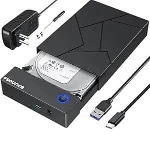 Sounce Type C Hard Drive Enclosure, External Hard Drive Docking Station for 3.5/2.5 Inch SATA Hard Drives/SSD with 16 TB+, Tool-Free HDD Enclosure 12V/2A Power Supply UASP (Black)