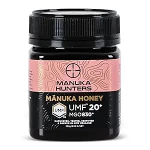 Manuka Hunters UMF 20+/MGO 830+ Certified New Zealand Manuka Honey - 100% Pure Natural Sweetener - Gluten, Dairy Free - Ideal for Tea, Coffee, Smoothies, and Baking - Sustainable - 8.8oz/250g Jar