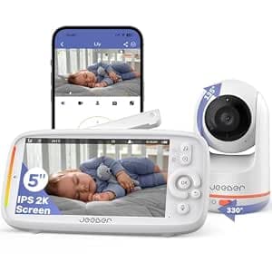 2K/3MP Baby Monitor with Camera App, 360°, 5 Inch WiFi Video Baby Monitor, HDR Night Vision, Crying/Movement/Noise Detection, Temperature Display, High Range, Range Alarms, without Subscription