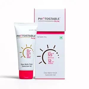 Sun Pharma Photostable Acne Sunscreen Gel SPF 55+ | PA+++ | 12-Hour UV Protection | Matte Finish | Non-Comedogenic, Oil-Control, Sweat & Water-Resistant | No White Cast | 50g