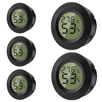 Hygrometer Thermometer Mini Digital Temperature Humidity Meter Round Humidity Meter for Indoor Spaces, Greenhouses, Terrariums, Guitar Case, Humidor, Incubators & Glass (Pack of 5)
