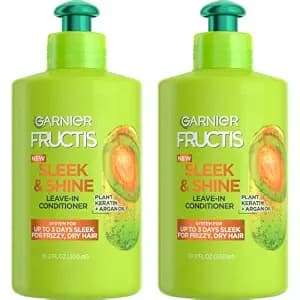 Garnier Fructis Sleek and Shine Intense Smooth Leave In Conditioner, Conditioning Hair Cream for Frizzy, Dry Hair, Plant Keratin + Argan Oil, 10.2 Fl Oz (Pack of 2)