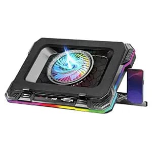 ZEBRONICS NC9200, Laptop Cooling Pad, 140mm RGB LED Fan, Upto 19 inch Laptop, Dual USB Port, Magnetic Foam Cushioning, Detachable Mobile Holder, Fan Speed Controller, High Speed, 10 RGB LED Modes