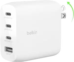 Belkin 112W 4-Port GaN Charger Block, USB-C Power Delivery Super Fast Charging & USB-A Port - MacBook, Samsung Galaxy S25, Apple iPhone 17, Air, iPad, Google Pixel, Nintendo Switch 2, etc. - White