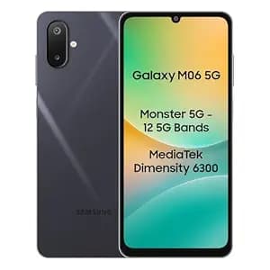 Samsung Galaxy M06 5G Mobile (Blazing Black, 4GB RAM, 128GB Storage) | MediaTek Dimensity 6300 | AnTuTu 623K+ | 12 5G Bands | 25W Fast Charging | 4 Gen OS Upgrades | 50MP Camera | Without Charger