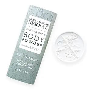 Ora's Amazing Herbal Fragrance Free Body Powder for Women and Men, Unscented Talc Free Talcum Powder, Cornstarch Free Dusting, Waxing, Natural Sugaring, Foot Powder, Dry Shampoo, Made in USA, 2.5 oz