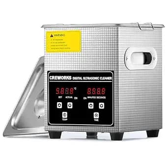 CREWORKS Limpiador Ultrasónico 2L 60W, Máquina Limpieza Ultrasónica Digital con Calentador y Temporizador para Joyas, Dentaduras Postizas, Retenedores y Anteojos