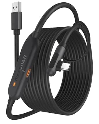 Maxonar Link Cable with Charging Port 6 m Compatible with Meta Quest 3/Quest 3S/Oculus Quest 2/Pico 4, PC Steam VR Headset Accessories High Speed 5Gbps USB 3.0 to USB-C Cable (Black)
