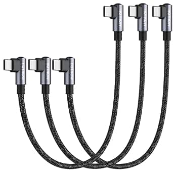 USB C to USB C Cable Right Angle 0.3m 3pcs, Short 30cm PD 65W Type C USB 2.0 Fast Charging Cord