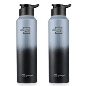 PEXPO Water Bottle 1 ltr Stainless Steel Sports/Fridge Bottle with Sipper Cap (Pack of 2)| Single Wall | For Home, Office, Gym, Travelling | Lightweight | Craft Pro 950ml | Grey-Knight Black Ombre