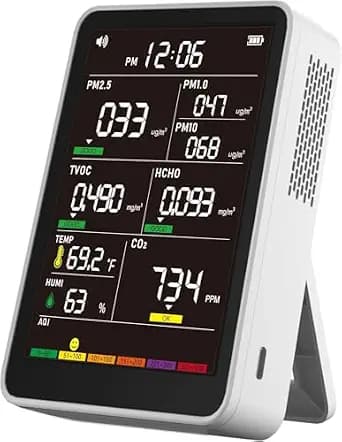 Professional Indoor Air Quality Monitor with AQI Alerts, Portable Real-Time Detector for Home, Car, Plants & Pet (Milk White)