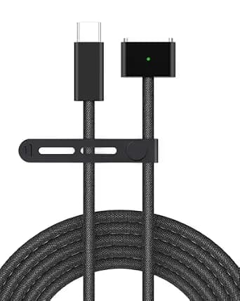 USB C to Magnetic 3 Charger Cable for MacBook Air 13.6 15 inch Mac Pro 14 16 M5 M4 M3 M2 M1 2026 2025 2024 2023 2022 2021, Braided Cord & LED, Powerful Magnetic, Original Quality, 6.6ft Space Black