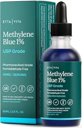 Methylene Blue Drops - USP Pharmaceutical Grade 99.99% Pure 1% Solution for Energy, Focus, Clarity, Cognition & Cellular Support - 3rd Party Tested, Formaldehyde-Free, Made in USA, 2oz Tincture