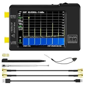 Portable Tinysa Spectrum Analyzer, AURSINC V0.3.1 Handheld Frequency Analyzer, Signal Generator 100kHz to 960MHz MF/HF/VHF UHF Input ESD Protected Function with 2.8 inch Touchscreen
