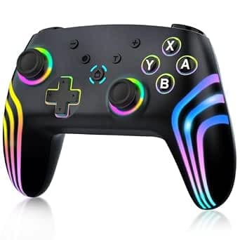 Wireless Pro Controller für Switch/Switch 2/Lite/OLED/PC, Gamepad mit 7 Farbwechselnde RGB Beleuchtung/Hall Effect Sticks/Dual Vibration/Turbo, Ergonomisch Gestalteter Präzise Joystick