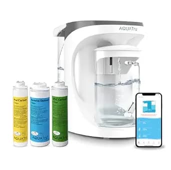 AquaTru Carafe Smart Countertop Water Purifier | App-Connected 4-Stage Reverse Osmosis System with Glass Carafe Removes Forever Chemicals, Lead & Fluoride | Track Filter Life | No Plumbing