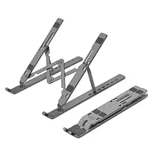 ZEBRONICS Aluminium Alloy Laptop Stand, Compatible with 9-15.6 inch Laptops, 7 Angles Adjustable, Anti Slip Silicon Rubber Pads, Foldable, Velvet Pouch Inside, Zeb-NS2000 (Dark Grey)