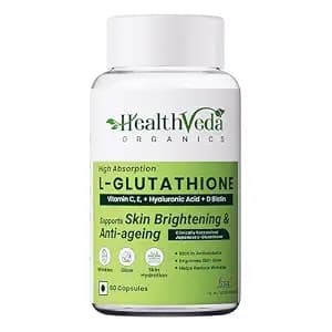 Health Veda Organics L-Glutathione 1000 mg, 60 Veg Capsules for Men & Women | Skin Brightening, Glow & Antioxidant Support | with Grape Seed, Vitamin C/E & Biotin