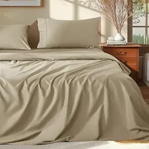 Shilucheng 100% Cotton Sheets - 1000 Thread Count 4 PC Sheet Set Egyptian Cotton, Sateen Weave Luxury Sheets, High Thread Count Sheets, 16" Deep Pocket (Linen, Queen)