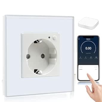 BSEED Smart ZigBee Socket, Energy Cost Meter, Alexa ZigBee Socket with Consumption Measurement, 1 Compartment Wall Socket Works with Amazon Alexa and Google Home, White (Tuya ZigBee Hub Required)