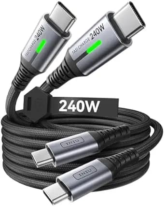 INIU 240W USB C to USB C Cable, [6.6ft+6.6ft] Fast Charging Type C Cord | Nylon Braided, Fast Charging, LED Indicator, USB-C Data Transfer, for iPhone 17 16 Pro, MacBook Pro, iPad, Samsung S26 etc