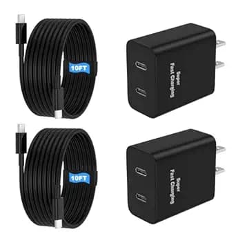 45W 2Pack Super Fast Charger USB C Dual Port Android Phone Charger Type C Fast Charging Block with 10FT Type-C Charger Cord for Samsung Galaxy S26 Ultra/S26/S26+/S25/S24/S23/S22/S21+/iPhone 17/16/15