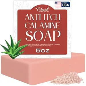 Erbaid Calamine Soap Bar – All Natural Instant Itch Relief – Calming Calamine Soap for Itchy Skin, Insect Bite, Eczema, Poison Ivy Rash – Pure Anti-Itch Body Wash Made in USA – Large 5oz Bar