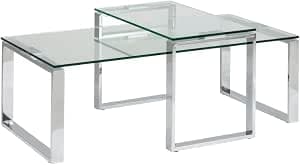 AC Design Furniture Jannis H000009514 Coffee Table Set Clear Glass Top 10 mm Approx. 115 x 45 x 69 cm Chrome-Plated Metal Frame