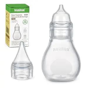 Haakaa Silicone Baby Nasal Aspirator | Nose Bulb Syringe | Easy-Squeezy Baby Nose Cleaner, 0m+ Newborn Infant &Toddler - BPA Free Silicone-2 Tips