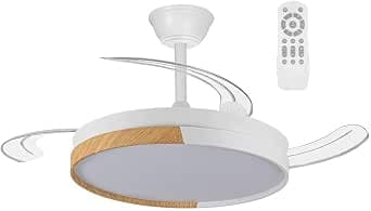 wonderlamp Ceiling Fan with Retractable Blades, Ceiling Fan with LED Light Arpine White+Wood CCT 3000-4000-6000K, Dimmable 48W, Quiet