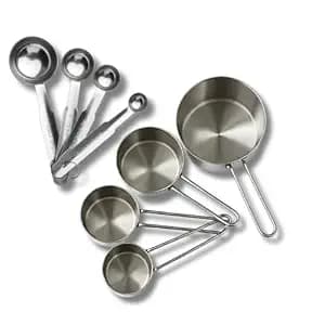 Human Hydro Stainless Steel Measuring Cups and Spoons Set – 8 Pieces | for Baking and Cooking | Measure Dry or Liquid Ingredients | Durable, Rust-Free & Dishwasher Safe