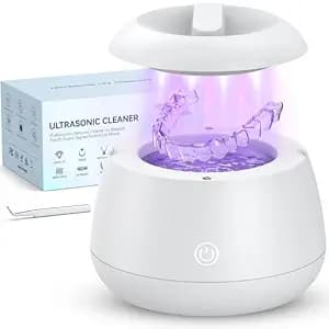 TEBAL Ultrasonic Retainer Cleaner Machine, 52kHz Dental Cleaning Pod | Ultrasonic Denture Cleaner for Night Guards, Braces, Aligner, Toothbrush, Jewelry and More with 250ML Capacity & U-V, White
