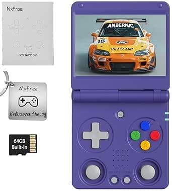 Anbernic RG34XXSP Retro Gaming Console – Flip Design, 3.4'' IPS Screen 720×480, 64G TF Card with 5000+ Games, Portable Handheld, 3300mAh Battery, WiFi HDMI Bluetooth (Indigo 64G)